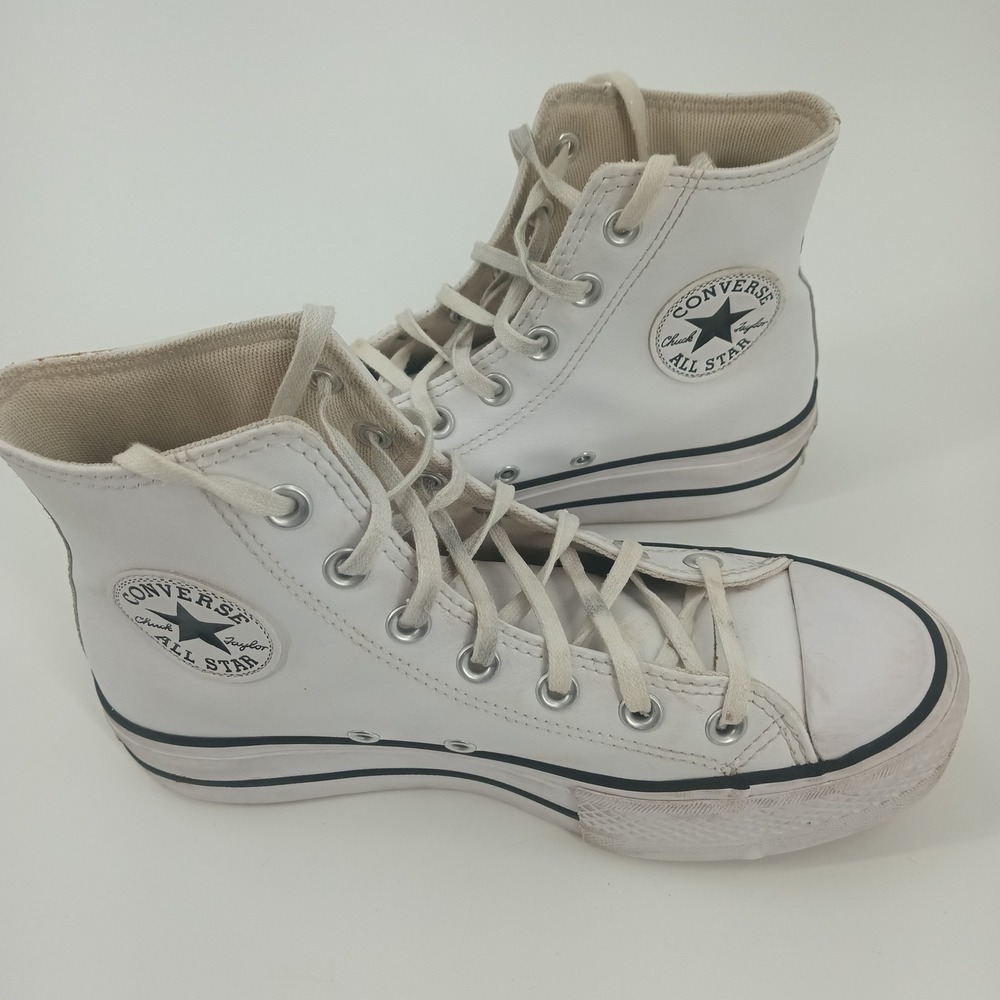 Converse Chuck Taylor All Star Platform High Top White Leather Womens 6.5 - Picture 4 of 9